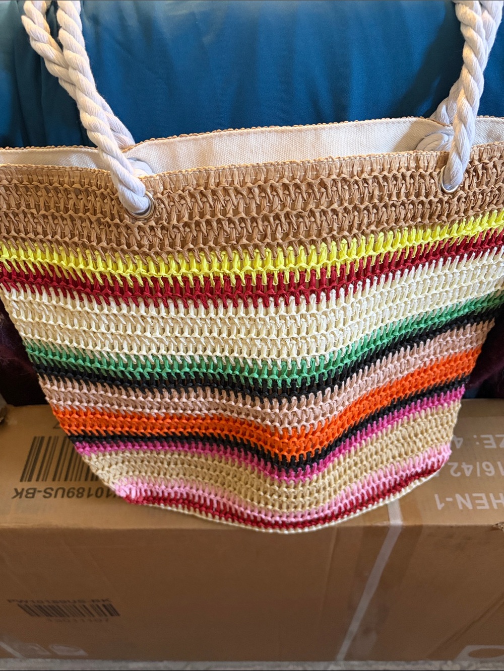 Striped Crochet Beach Tote Bag in Multicolor